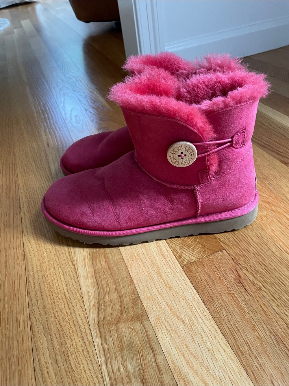 UGG Pink Shearling Button Short Boots